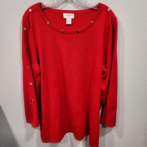 Nordstrom Carmen Marc Valvo 2X Red Studded Long Sleeve Slit Cuff Tunic